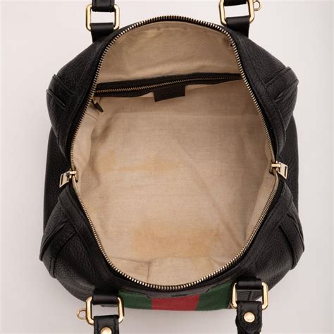 Gucci Calfskin Black Web Small Boston Handbag (269876) 